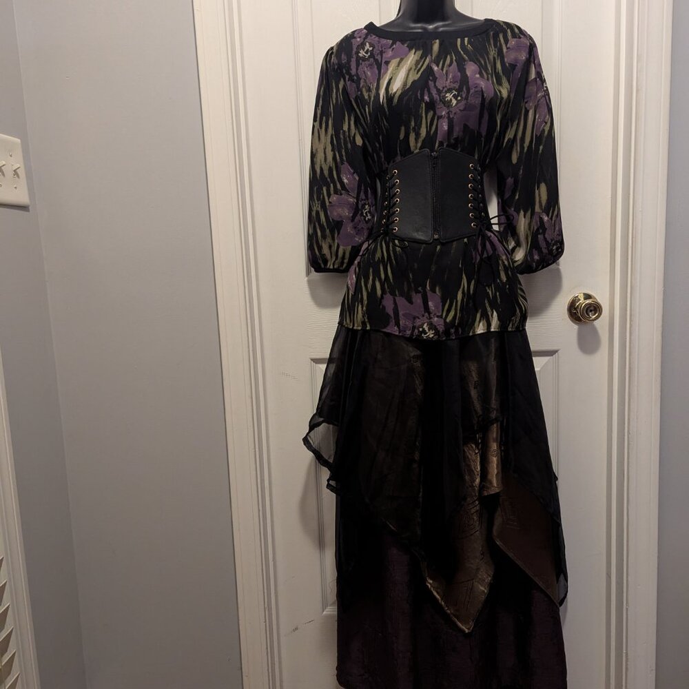 Handmade green purple & black Renaissance dress Belt Not Included - Picture 2 of 11